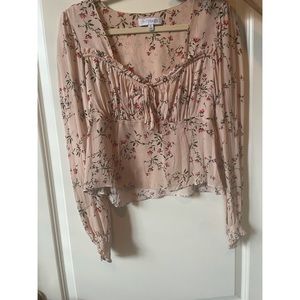 Intermix long sleeve Sweetheart Pink Floral Top silk satin